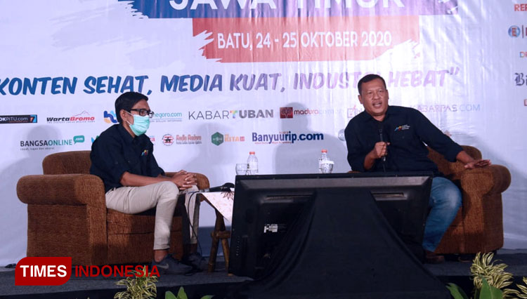 Suasana diskusi media siber dalam Konferwil 2 AMSI Jatim di Kota Batu, Malang, Sabtu (24/10/2020).(Foto : Adhit/TIMES Indonesia) 