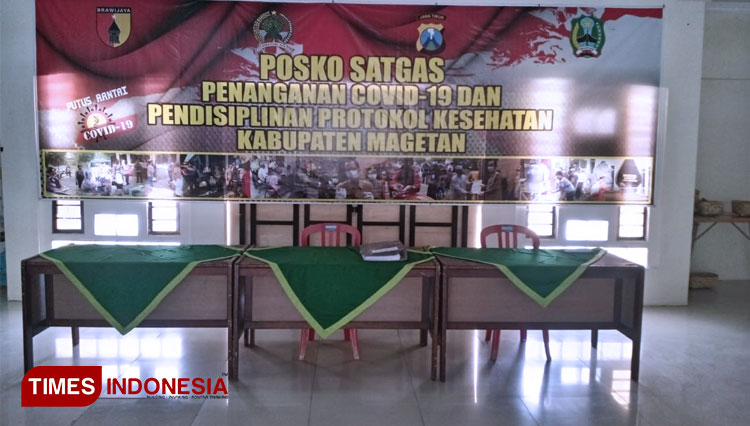 Posko Satgas Penanganan Covid-19 Magetan yang berada di kawasan Stadion Yosonegoro. (Foto: M Kilat Adinugroho/TIMES Indonesia)