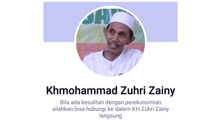 Tangkapan layar akun palsu mengatasnamakan Pengasuh Ponpes Nurul Jadid, KH. Moh Zuhri Zaini. (Foto: Screenshoot Facebook)