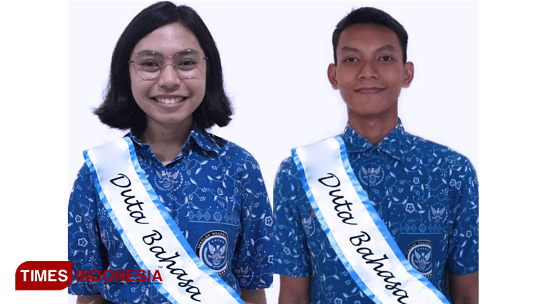 Madha dan Rachel, terpilih sebagai Duta Bahasa SMA Pradita Dirgantara. (Foto: humas for TIMES Indonesia)
