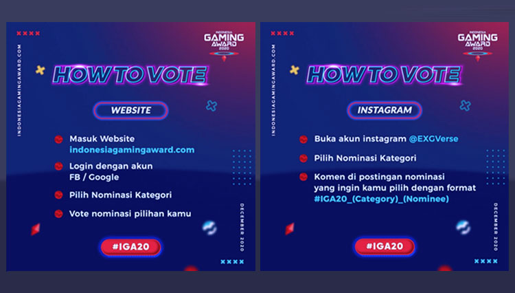Infografis Vote Nominasi Indonesia Gaming Award 2020. (Foto: Instagram exgverse) 