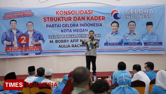 Anis Matta berbicara dalam acara Konsolidasi Struktur dan Kader Partai Gelora Indonesia di Kota Medan. (FOTO: Gelora for Times Indonesia)