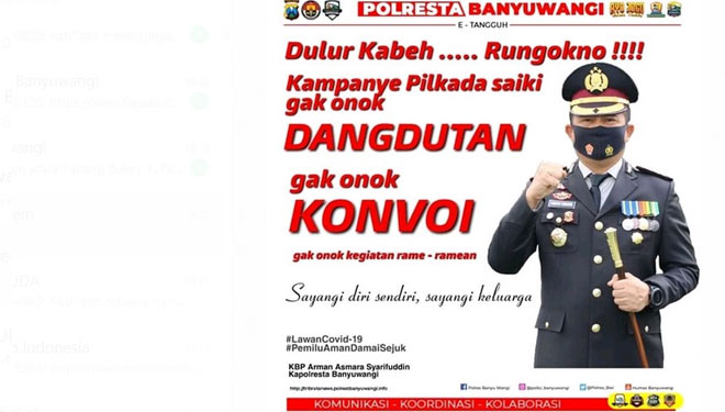 Pengumuman Polresta Banyuwangi tentang larangan konvoi dalam kampanye Pilbup Banyuwangi. (Foto: Polresta Banyuwangi for TIMES Indonesia)