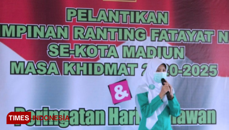 Suasana pelantikan PR Fatayat NU se-Kota Madiun di Kantor PCNU Kota Madiun. Kegiatan juga digelar dalam rangka memperingati Hari Pahlawan 2020. (Foto: Aditya Candra/TIMES Indonesia)