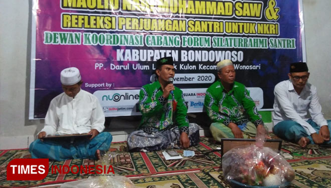 Ketua MWCNU (Majelis Wakil Cabang Nahdlatul Ulama) Kecamatan Wonosari, Ustad Wasik saat memberikan ceramah. (FOTO: Moh Bahri/TIMES Indonesia).