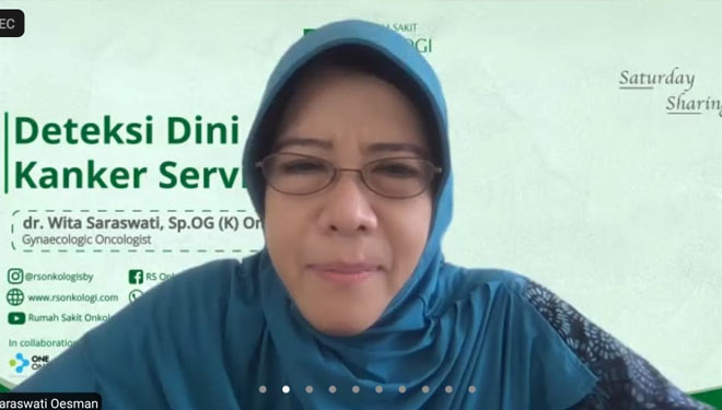 Dr. Wita Saraswati, dr. SpOG(K), dari RS Onkologi Surabaya saat webinar Deteksi Dini Kanker Serviks, Sabtu (14/11/2020).(Tangkapan Layar) 