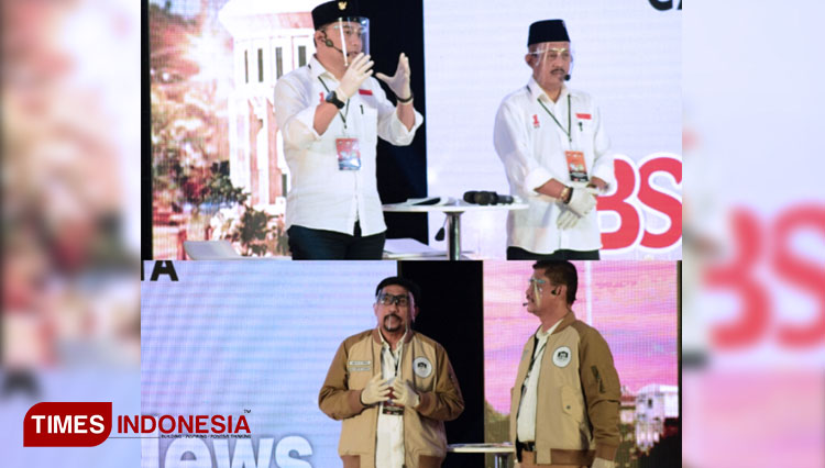 Eri-Armuji dan Machfud-Mujiaman dalam debat terbuka kedua Pilwali Surabaya 2020. (FOTO: Ammar Ramzi/TIMES Indonesia)