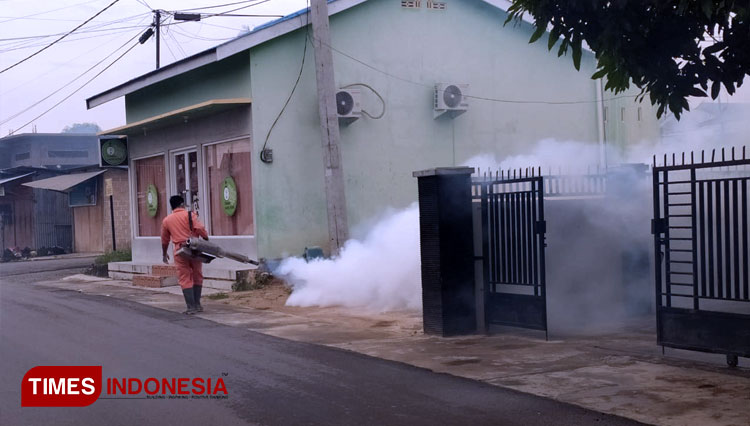 Kegiatan Fogging salah satu upaya menekan penyebaran nyamuk Aedes aegypti (FOTO: Kusnadi/TIMES Indonesia)