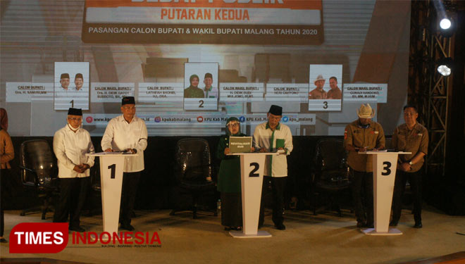 Tiga Pasangan Calon saat debat kedua Pilbup Malang. (Foto: Binar Gumilang/TIMES Indonesia)