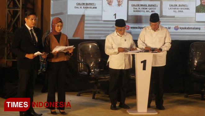 Pasangan SANDI saat debat kedua Pilbup Malang. (Foto: Binar Gumilang/TIMES Indonesia)
