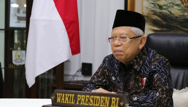 Wapres K.H. Ma’ruf Amin pada Seminar dan Sarasehan Nasional Himpunan Pengembang Nusantara (HIPNU) melalui konferensi video pada Sabtu (21/11). (Foto: Wapresri.go.id) 