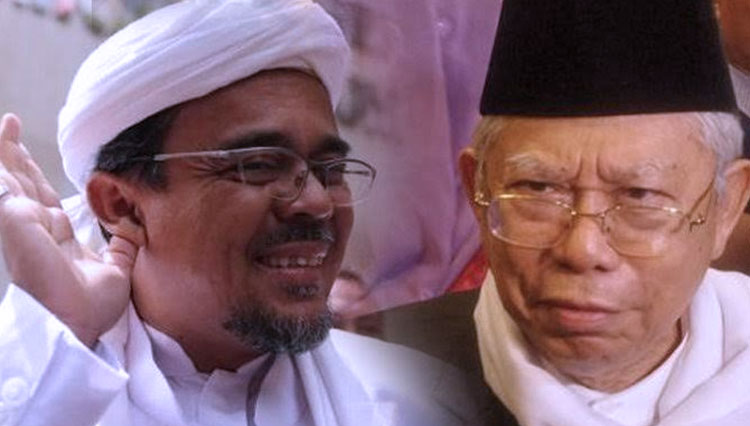 Maruf Amin dan Rizieq Shihab. Kedua tokoh ini didukung MUI dan Muhammadiyah untuk silaturahmi. (FOTO: Tribunnews/Kompas.TV)