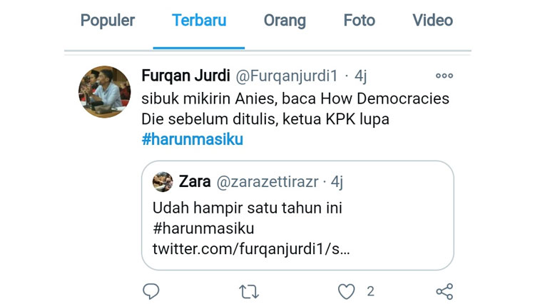 Harun Masiku jadi trending topic Twitter. (Foto: Tangkapan Layar Twitter/TIMES Indonesia)