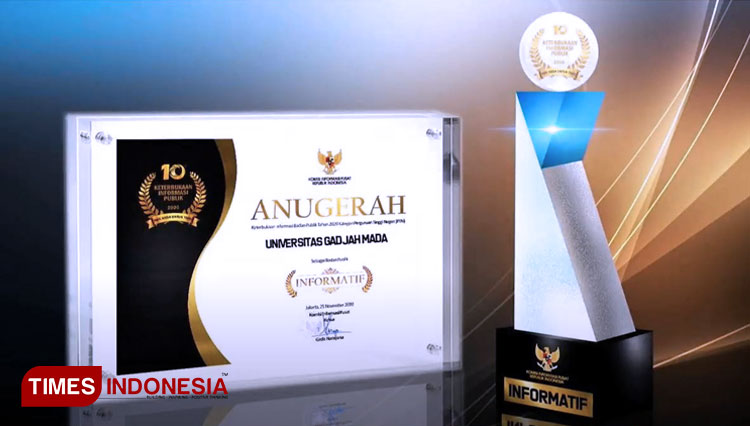 UGM raih penghargaan Keterbukaan Informasi Publik 2020. (FOTO: Humas UGM for TIMES Indonesia) 