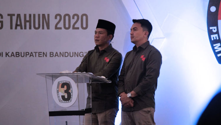 Paslon Bupati/Wabup Bandung no 3 Dadang Supriatna-Sahrul Gunawan di Debat Publik ke-3, Sabtu (28/11/20). (Foto: KPU for TIMES Indonesia)