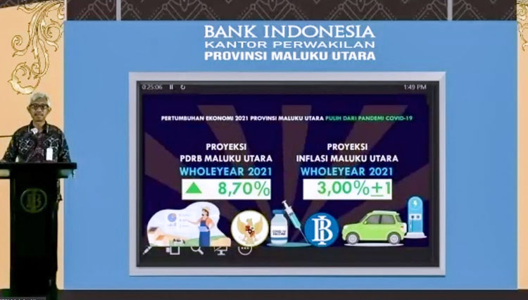Kepala Kantor Perwakilan Bank Indonesia (KPwBI) Provinsi Malut, Gatot Miftakhul Manan saat menyampaikan proyeksi pertumbuhan ekonomi Malut. (Foto: Humas KPwBI Malut)