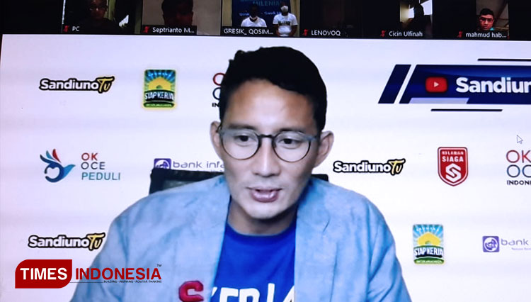 Sandiaga Salahuddin Uno saat webinar bersama milenial Gresik (FOTO: Tangkapan layar for TIMES Indonesia).