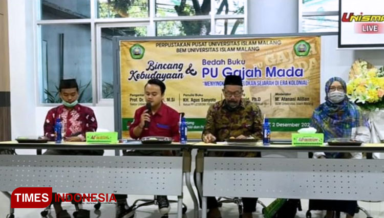 BEM Unisma Malang bersama Perpustakaan Pusat Unisma Malang menggelar bincang kebudayaan dan bedah buku PU Gajah Mada. (FOTO: AJP TIMES Indonesia)