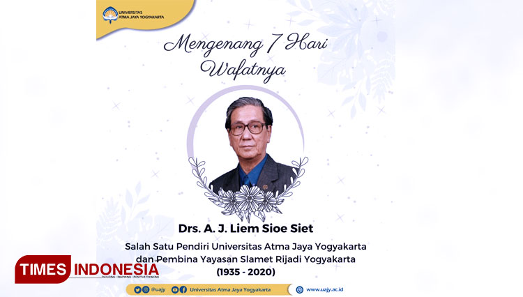 Salah satu pendiri Universitas Atma Jaya Yogyakarta (UAJY) serta Pembina Yayasan Slamet Rijadi Yogyakarta, Drs AJ Liem Sioe Siet. (FOTO: UAJY for TIMES Indonesia)