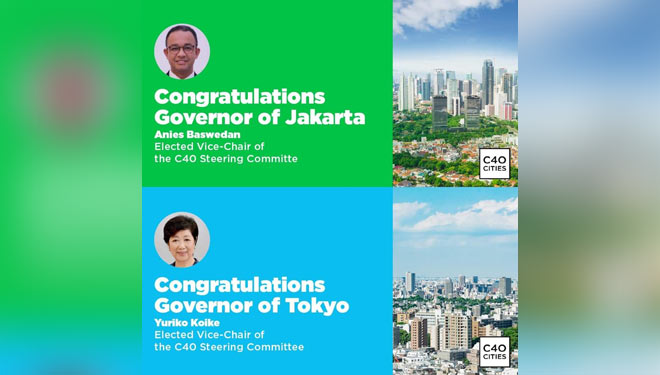 Gubernur DKI Jakarta Anies Baswedan dan Gubernur Tokyo, Koike Yuriko, yang kini menjadi Wakil Ketua Dewan Pengarah C40 Cities. (FOTO: Pemrov DKI Jakarta)