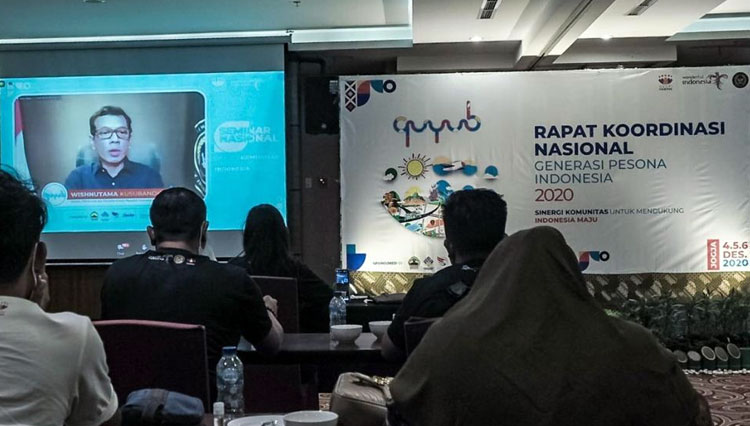 Menteri Pariwisata Wishnutama Kusubandio saat bicara dalam Rapat Koordinasi Nasional di Yogyakarta. (foto: Kemenparekraf RI)