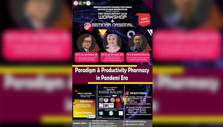 Pamflet worshop dan semnas Hima Prodi Farmasi UIN Maliki Malang. (Foto: Hima Prodi Farmasi UIN Maliki Malang)