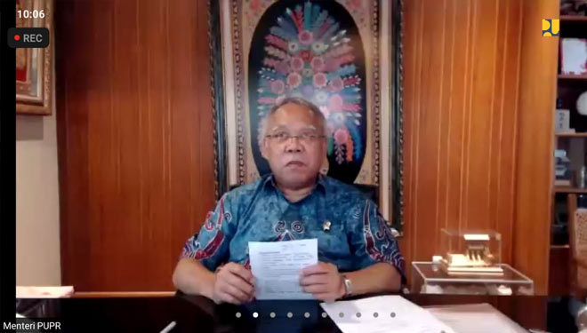Menteri PUPR RI Basuki Hadimuljono saat membuka secara virtual acara Pertemuan Ilmiah Tahunan (PIT) HATHI ke-XXXVII, Sabtu (12/12/2020). (FOTO: Biro Komunikasi Publik Kementerian PUPR RI)