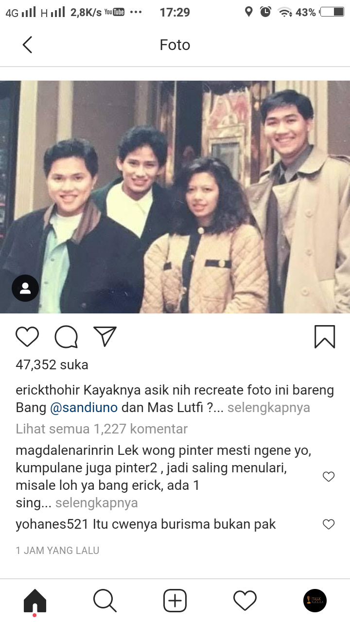 Lewat Foto Lawas Erick Thohir Bagi Kebahagiaan Atas Penunjukan Sandiaga Uno Times Indonesia