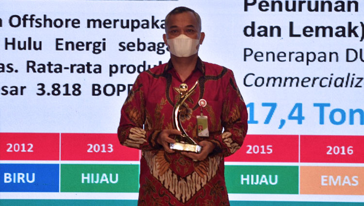 General Manager PHE WMO Dwi Mandhiri saat menerima penghargaan di Jakarta, Selasa (22/12/2020). (FOTO: Dok.PHE WMO)