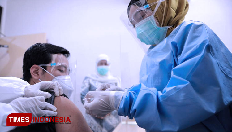 Simulasi vaksinasi Covid-19. (Foto: Dok.TIMES Indonesia) 