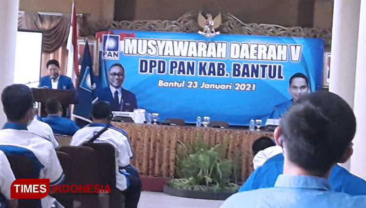 Wildan Nafis saat memberikan sambutan sebagai ketua DPD PAN Bantul periode 2020-2025. (Foto: Totok Hidayat/TIMES Indonesia)