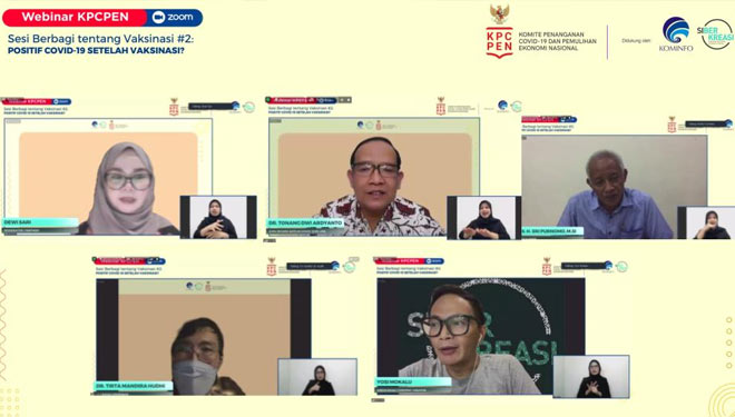 Kementerian Komunikasi dan Informatika bersama Siberkreasi dan Tim Komunikasi Publik Komite Penanganan Covid-19 dan Pemulihan Ekonomi (KPCPEN) menggelar diskusi secara online. (FOTO: Wiwit/TIMES Indonesia)