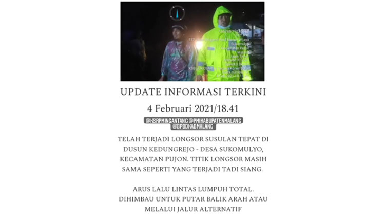 Tanah Longsor Susulan Terjadi di Pujon, Akses Malang-Kediri Kembali Lumpuh
