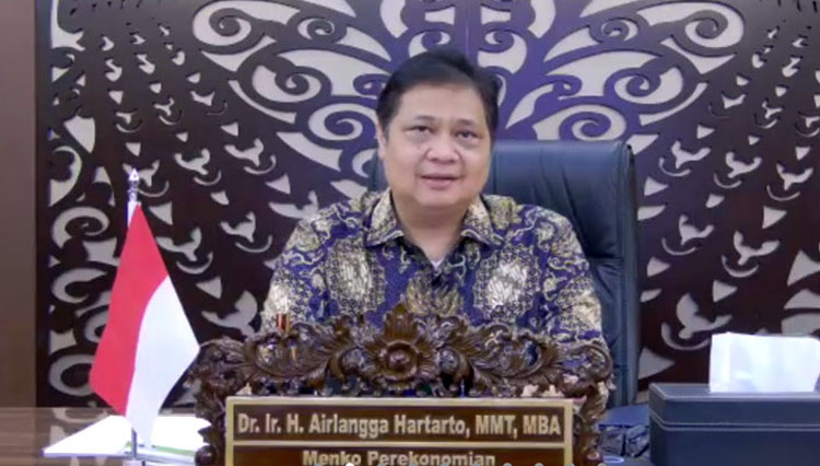 Menko Airlangga Hartarto saat konferensi pers virtual. (FOTO: Tangkapan Layar).
