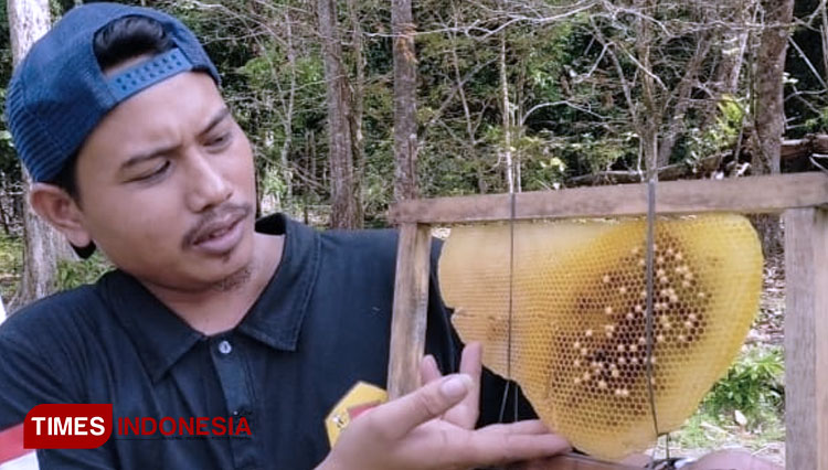 Herdis Sirda pembudidaya madu murni alam Pangandaran (FOTO: Syamsul Ma'arif/TIMES Indonesia)