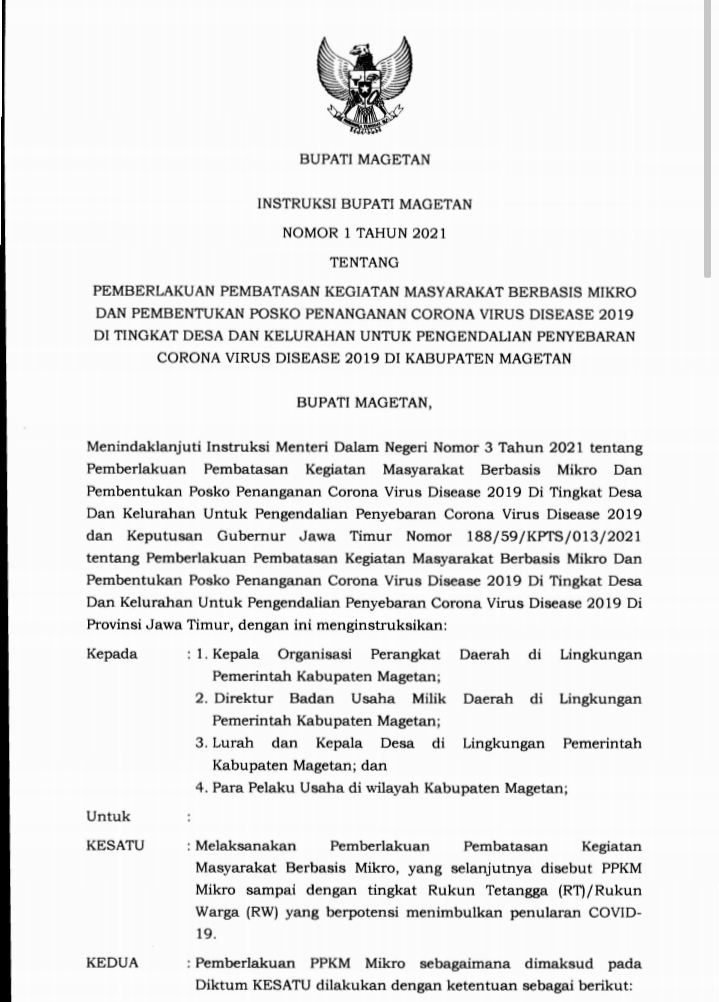 Soal PPKM Mikro, Ini Kata Bupati Magetan - TIMES Indonesia