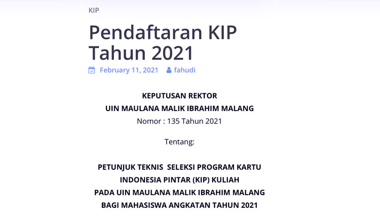 UIN Maliki Malang membuka pendaftaran KIP 2021. (Foto: Tangkapan layar)