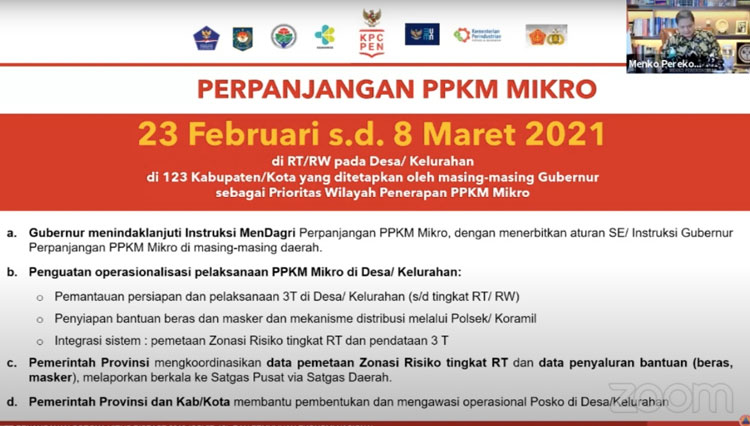 Pemerintah memperpanjang kebijakan pemberlakuan pembatasan kegiatan masyarakat skala mikro Jawa dan Bali mulai 23 Februari 2021 hingga 8 Maret 2021 (Foto: BNPB)