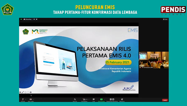 Infografis peluncuran tahap pertama EMIS 4.0 di Serpong, Kamis (25/02/2021). (Foto: Tangkapan layar youtube Pendis Channel) 