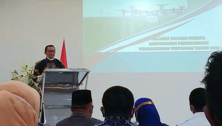 Laporan Kepala Dinas Pertanian Malut, Rizal Ismail pada acara pembukaan Musrembangtan 2021 di Halut, Rabu (3/3/2021). (Foto: Dok. Dinas Pertanian Malut)