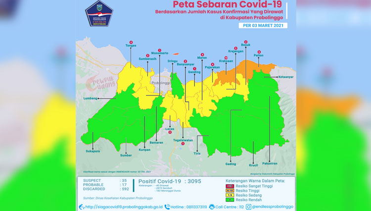 Peta sebaran Covid-19 Kabupaten Probolinggo. (Designed: Diskominfo Kabupaten Probolinggo)