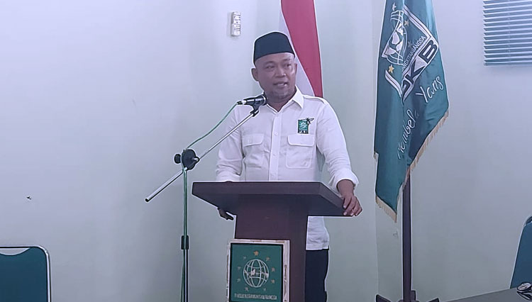 H Syafiuddin Asmoro memberikan sambutan usai terpilih menjadi Ketua DPC PKB Kabupaten Bangkalan periode 2021-2026. (Foto: Nawawi for TIMES Indonesia)