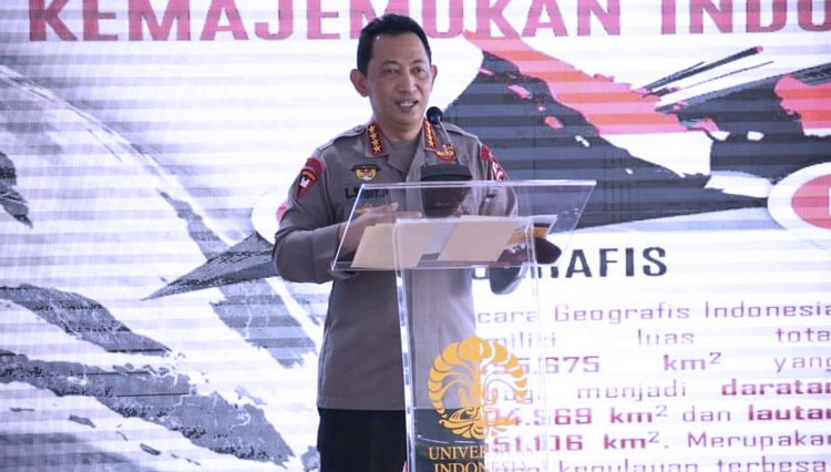 Kapolri Jenderal Listyo Sigit Prabowo saat memberikan kuliah umum kebangsaan yang digelar oleh Ikatan Alumni Universitas Indonesia (Iluni). (Foto: Tribrata TV Humas Polri)
