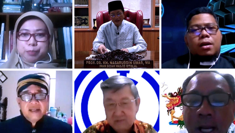 Para pengisi acara dan peserta Interfaith Harmony in the Spirit of Bhinneka Tunggal Ika via Zoom pada Jumat (5/3/2021). (foto: Dok. UPF)