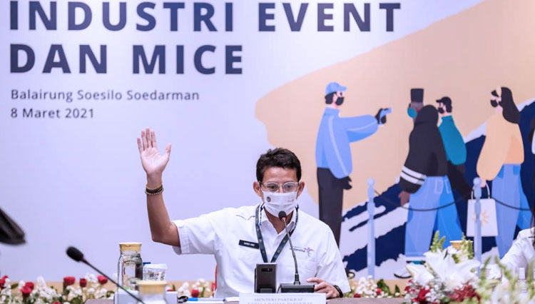 Menparekraf RI Sandiaga Uno saat berbicara dalam acara Bincang-Bincang Industri Event dan MICE. (foto: Kemenparekraf RI)