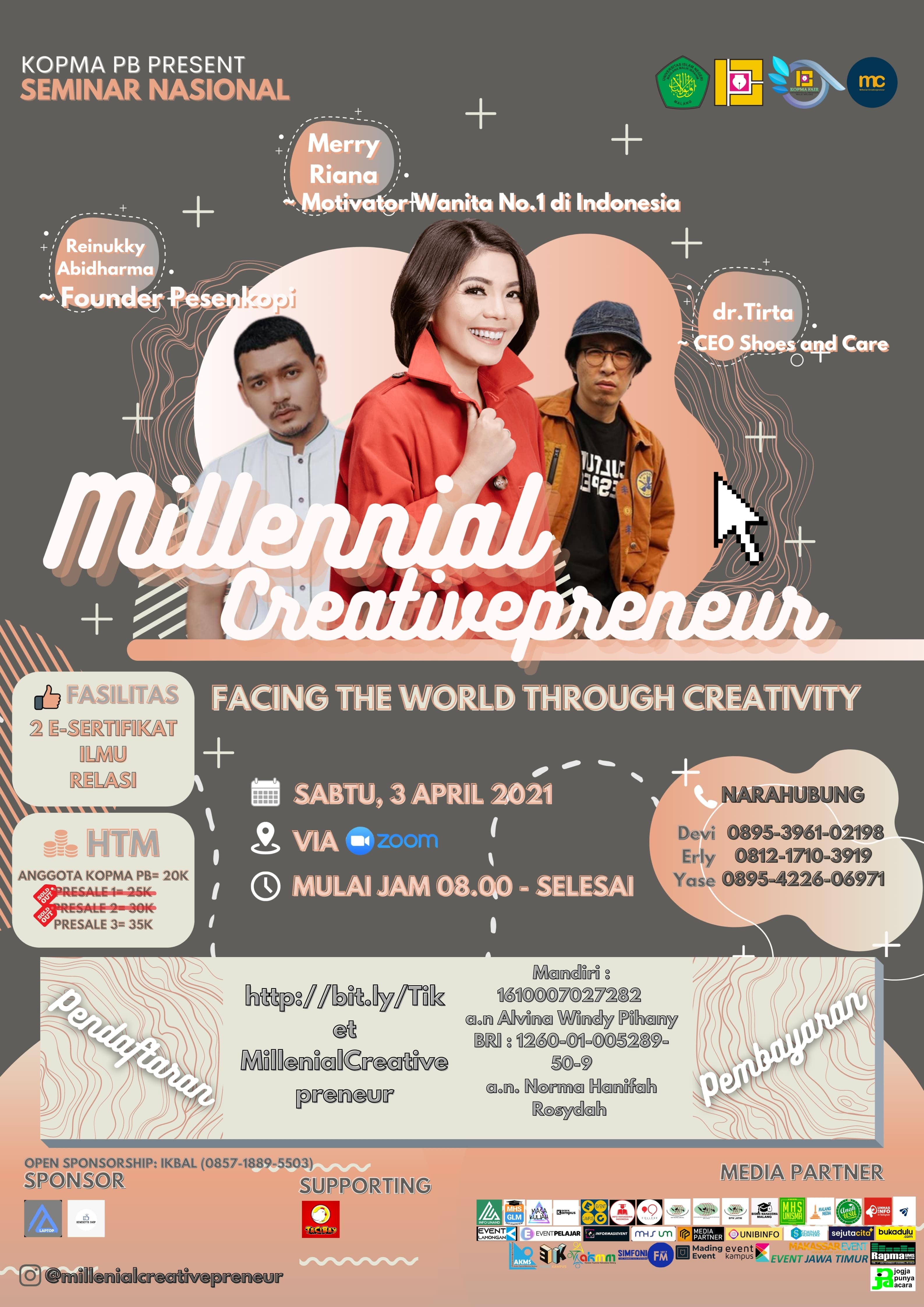 Pamflet Seminar Nasional Millennial Creativepreneur di UIN Malang a