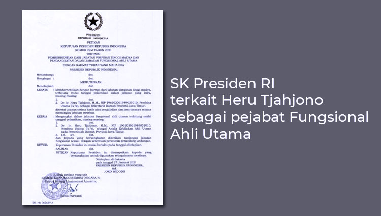 SK Presiden RI terkait Heru Tjahjono sebagai pejabat fungsional ahli utama. (FOTO: Dok.Barometerjatim.com)