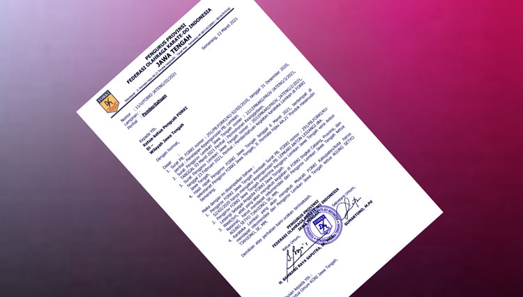 Surat edaran yang dikeluarkan Forki Jawa Tengah dasar PB Forki bahwa Kepengurusan yang sah menjadi anggota Forki Jateng adalah Lemkari Versi Anton Lesiangi. (foto: Dok Forki Jateng)