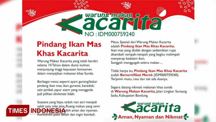 Warung makan Kacarita dengan menu khas pindang ikan mas yang memiliki cita rasa khusus. (Foto: RM Kacarita for TIMES Indonesia)