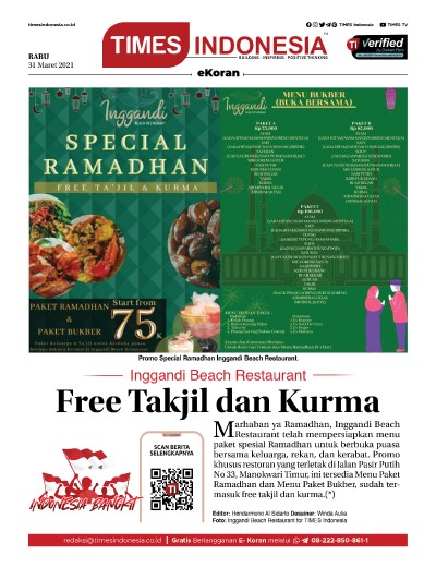 Edisi Rabu, 31 Maret 2021: E-Koran, Bacaan Positif Masyarakat 5.0